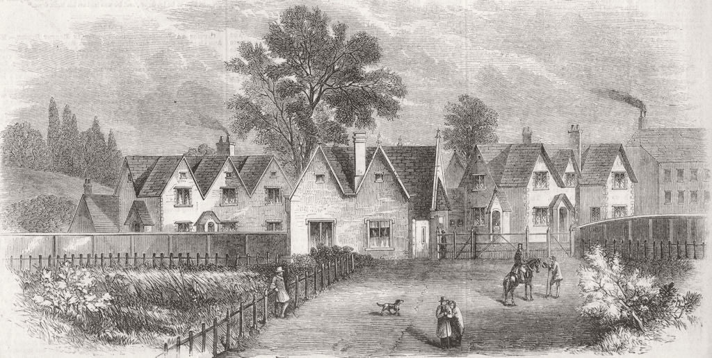 BEDFORDSHIRE. Workers cottages built by Duke of Bedford 1858 old antique print
